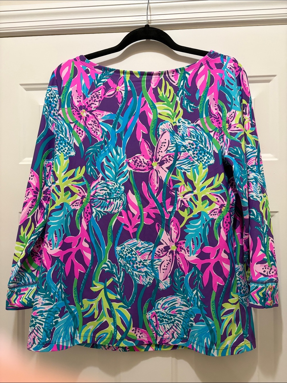 Lilly Pulitzer Purple Tropical Floral Three Quarter Sleeve Top - Picture 4 of 5